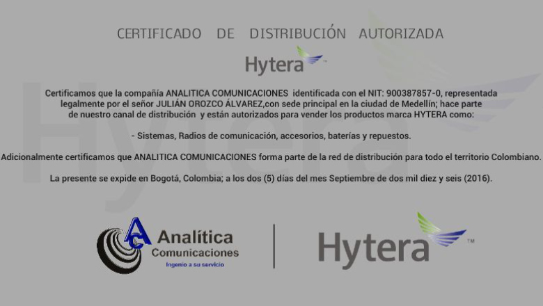 HYTERA CERTIFICA A ANALÍTICA COMUNICACIONES