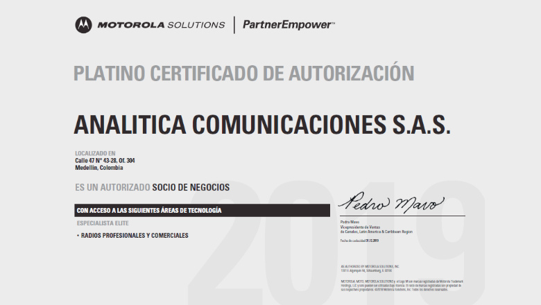 ANALÍTICA COMUNICACIONES AHORA CERTIFICADOS MOTOROLA