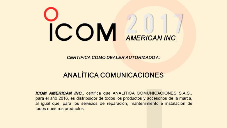 ANALÍTICA COMUNICACIONES DISTRIBUIDORES OFICIALES Y CERTIFICADOS POR LA MARCA ICOM